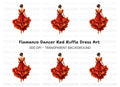 Flamenco Dancer in Red Ruffled Dress Clipart Bundle