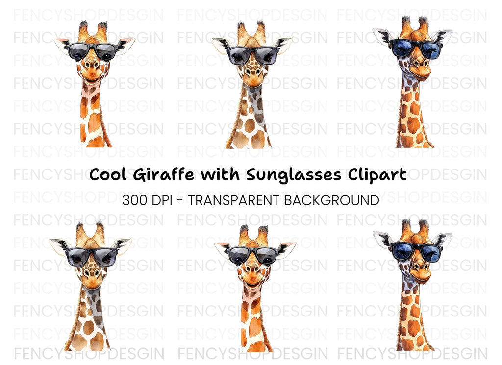 Cool Giraffes with Sunglasses Clipart Bundle