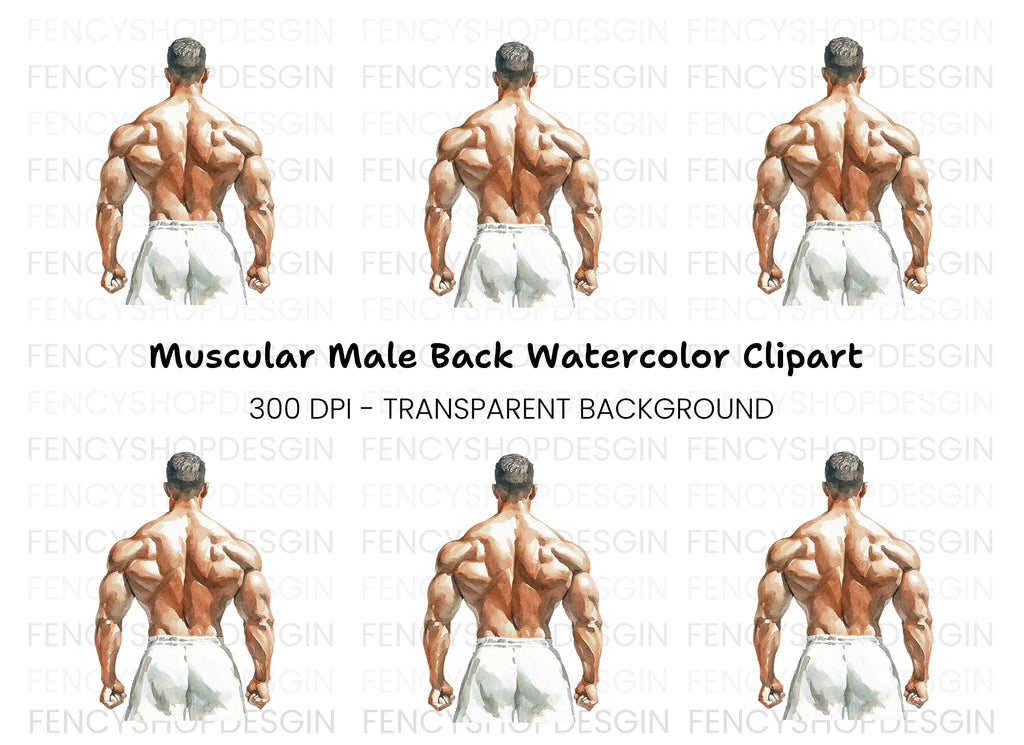 Muscular Man Back View Clipart Bundle