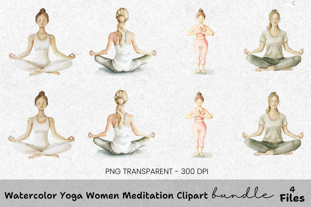 Yoga Women Meditation Clipart Bundle