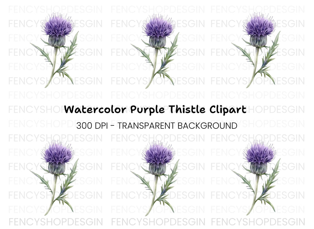 Elegant Purple Thistle Clipart Bundle