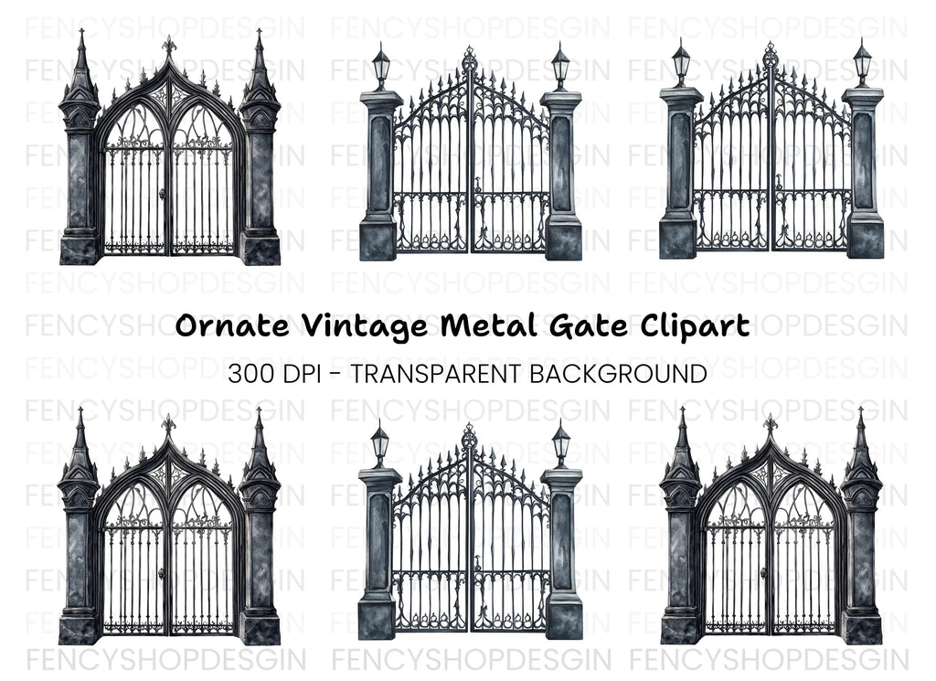 Ornate Gothic Gates Clipart Bundle