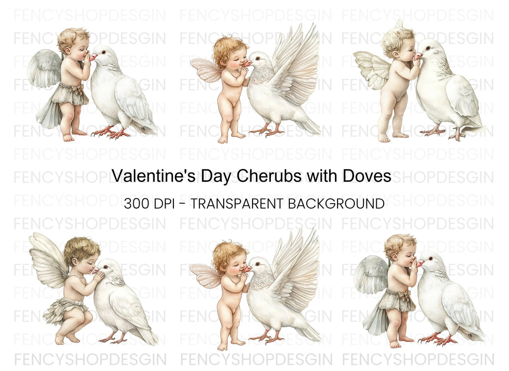 Cute Cherubs and Doves Clipart Bundle
