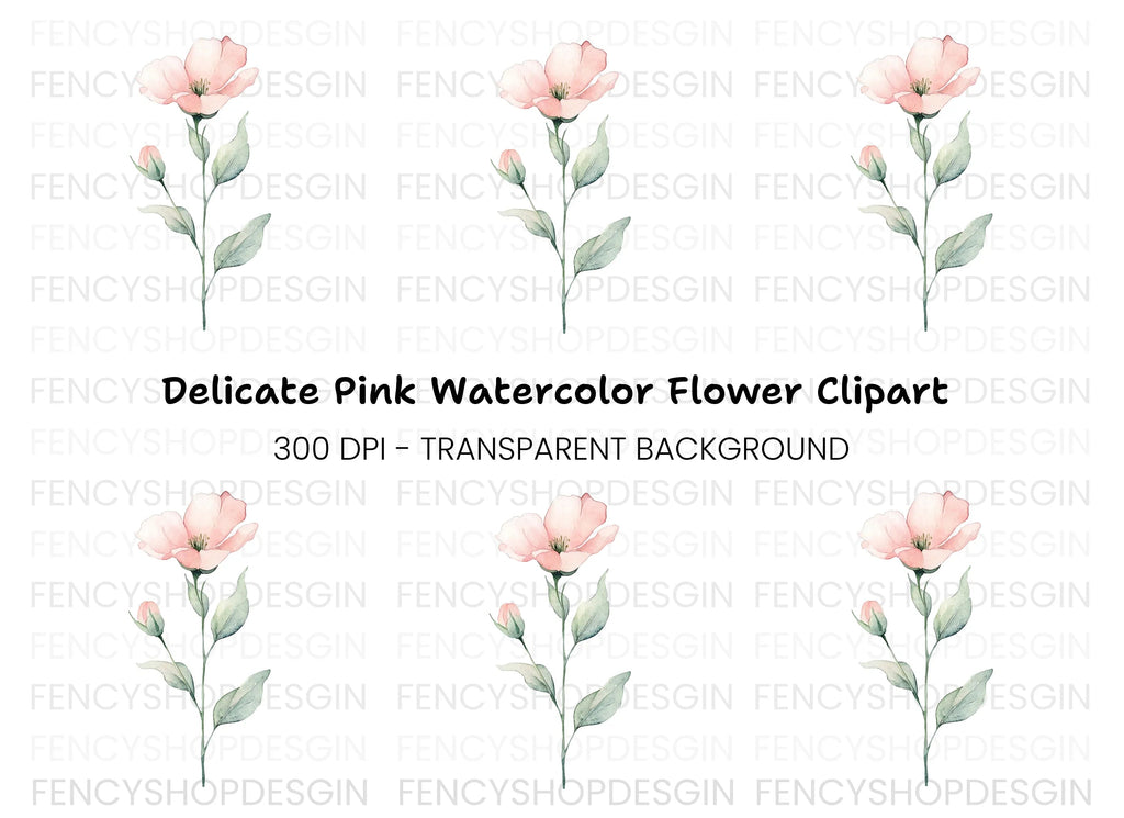 Delicate Pink Flower Clipart Bundle