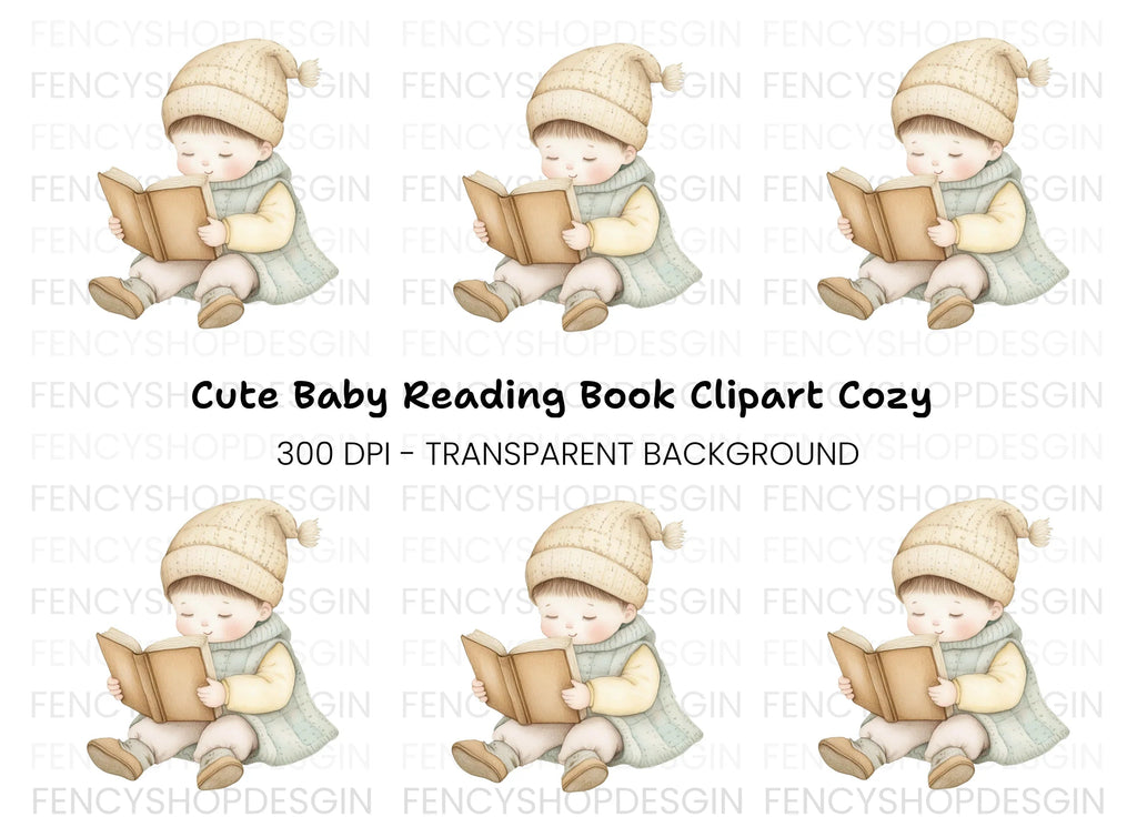 Cute Baby Reading Book Clipart Bundle
