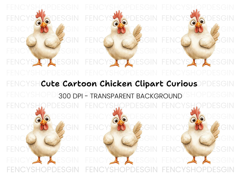 Cute White Chicken Illustration Clipart Bundle