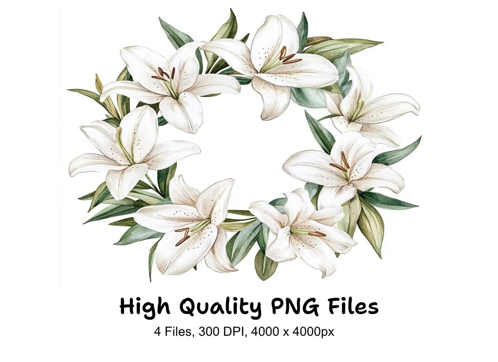 Stunning White Lily Wreath Clipart Bundle