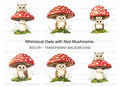 Whimsical Owls on Mushroom Clipart Bundle