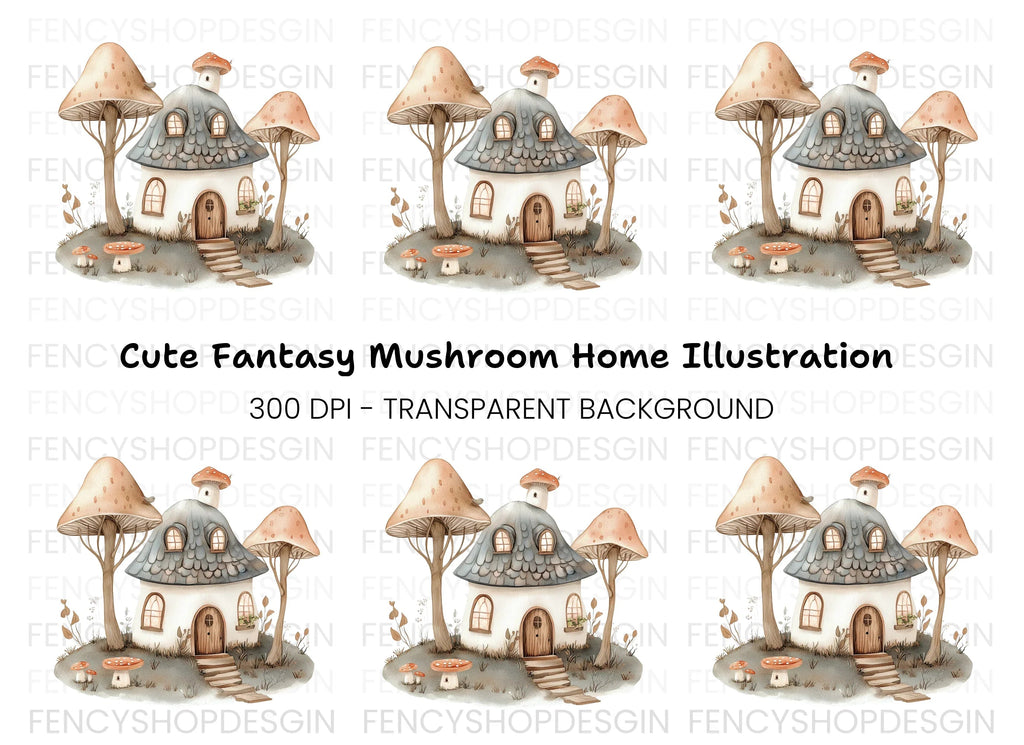 Mushroom House Village Clipart Bundle