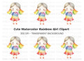 Cute Rainbow Girl Illustration Clipart Bundle
