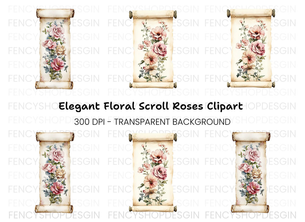 Vintage Floral Scroll Clipart Bundle