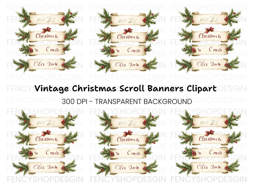 Christmas Scroll Banners Clipart Bundle