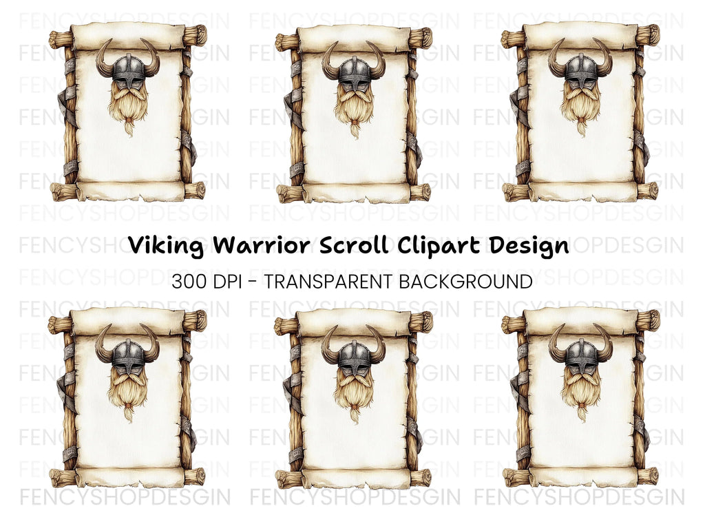 Viking Helmet and Beard Scroll Clipart Bundle
