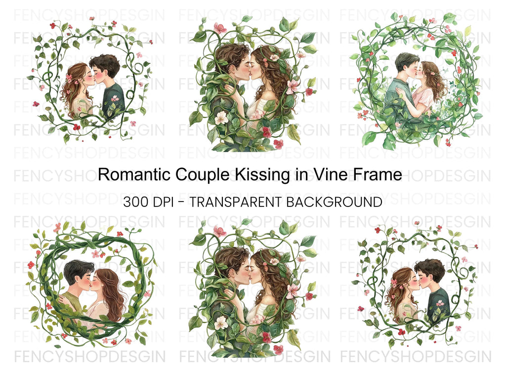 Romantic Couple Kissing Clipart Bundle