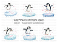 Adorable Penguin Love Hearts Clipart Bundle