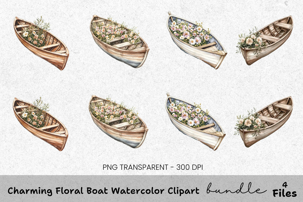 Charming Floral Boat Clipart Bundle