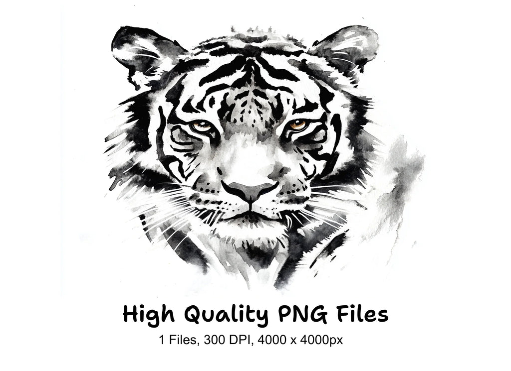 Majestic Tiger Head Black and White Clipart Bundle