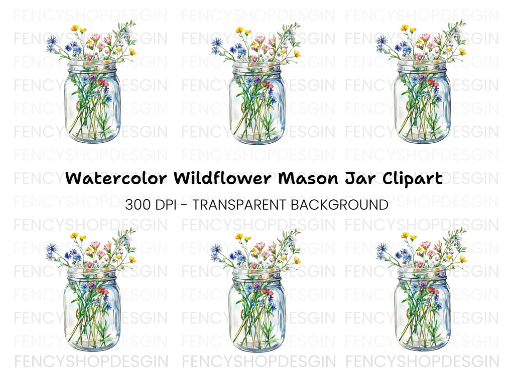 Wildflower Mason Jar Clipart Bundle