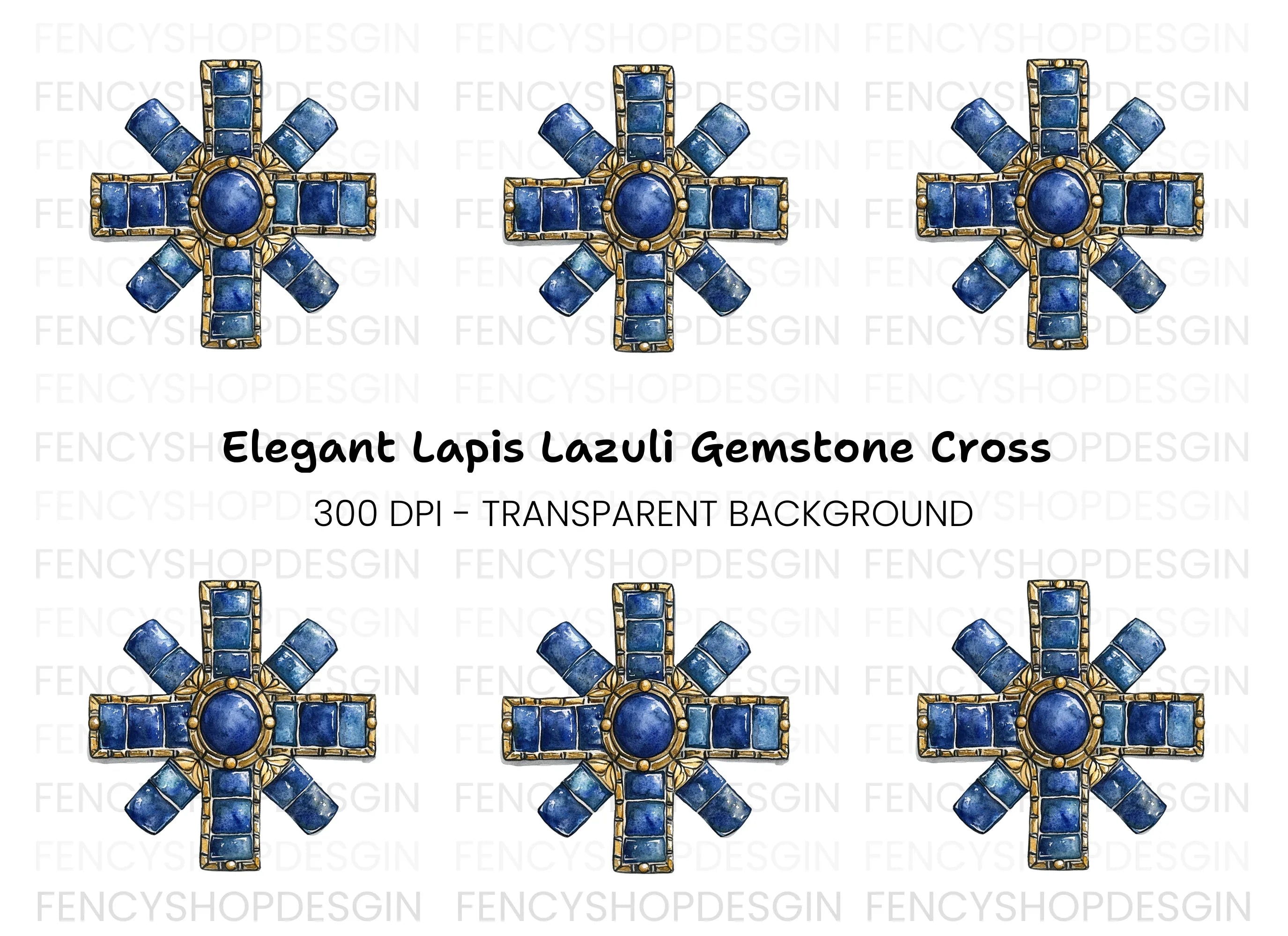 Byzantine Cross Blue Gemstones Clipart Bundle