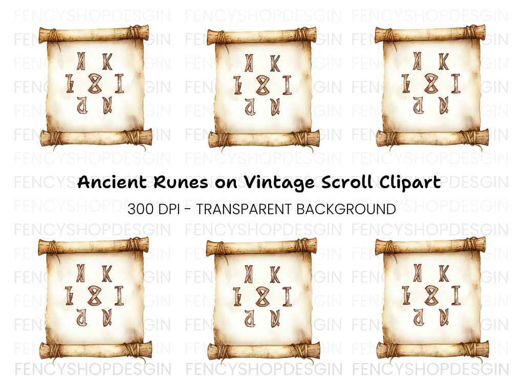 Mystical Rune Alphabet Scroll Clipart Bundle
