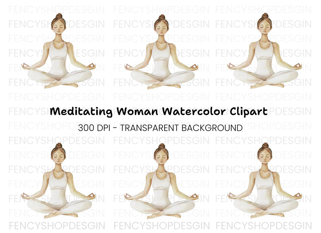 Meditating Woman Yoga Pose Clipart Bundle