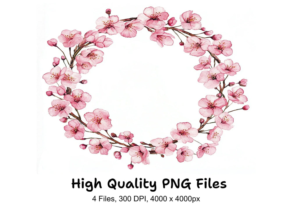 Cherry Blossom Wreaths Clipart Bundle