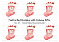 Red Christmas Stocking with Presents Clipart Bundle