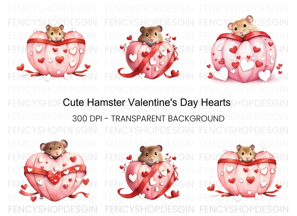 Cute Hamsters in Valentine Hearts Clipart Bundle