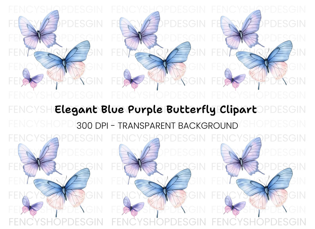 Blue and Purple Butterfly Clipart Bundle