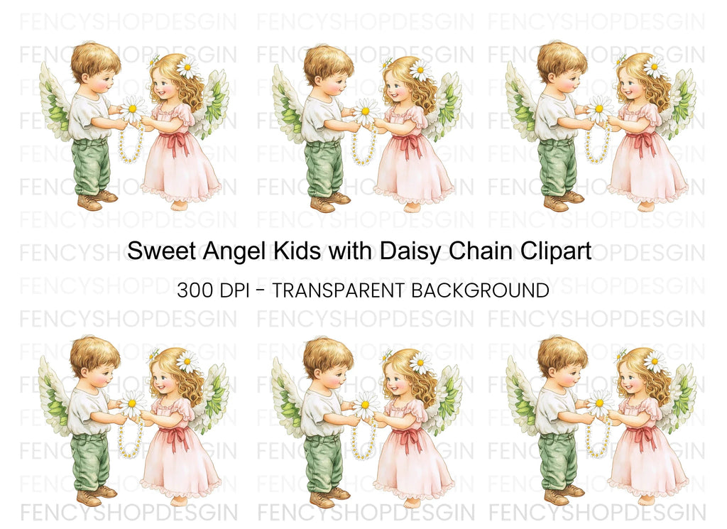 Sweet Angel Children Daisy Chain Clipart Bundle