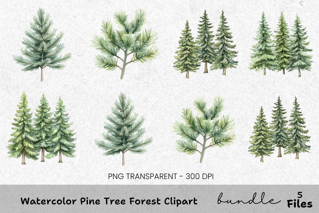 Pine Tree Forest Clipart Bundle