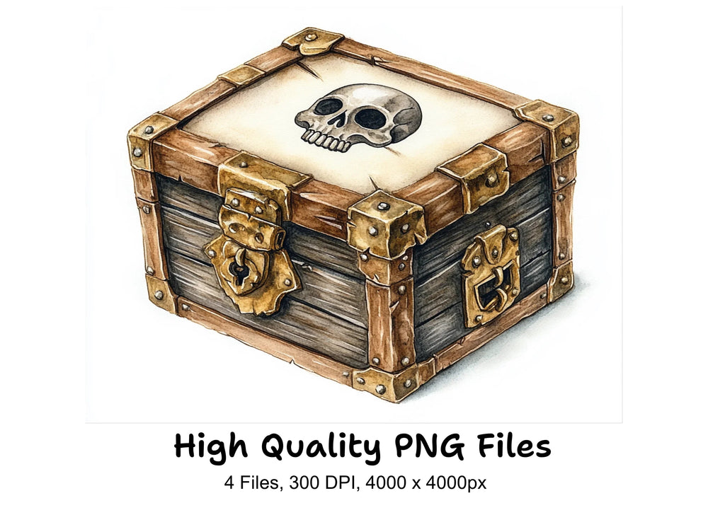 Pirate Treasure Chests with Skulls Clipart Bundle