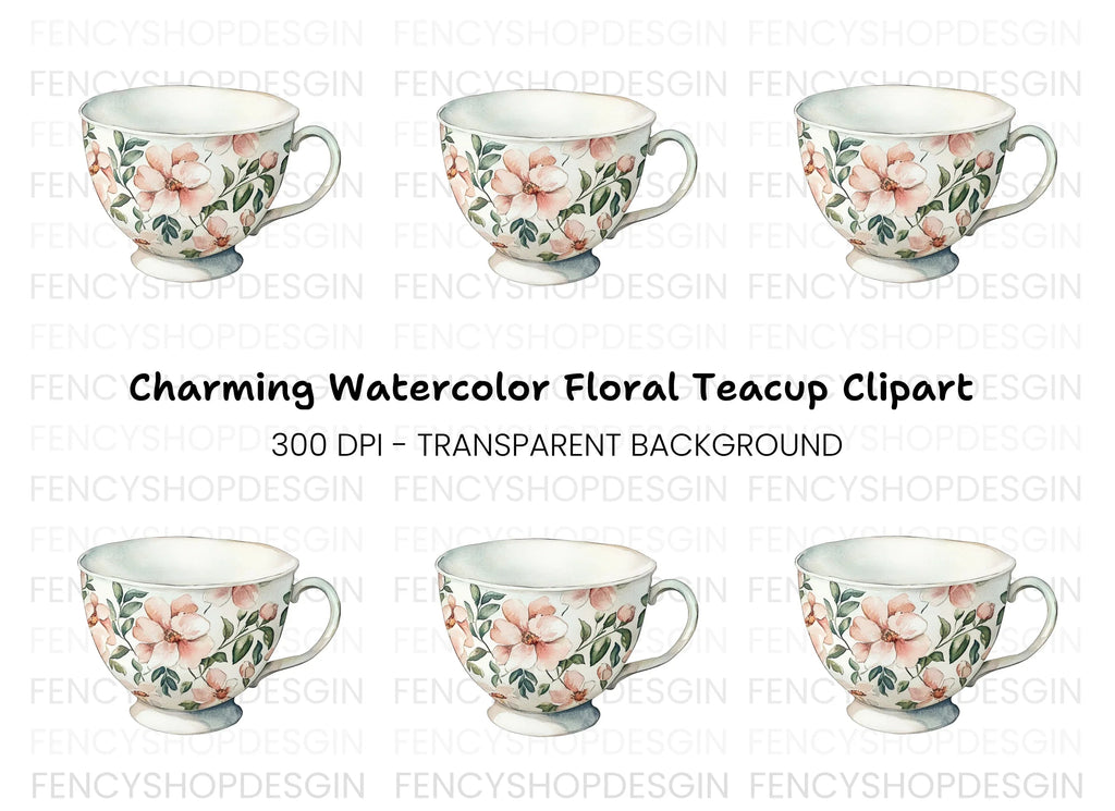 Elegant Floral Teacup Clipart Bundle