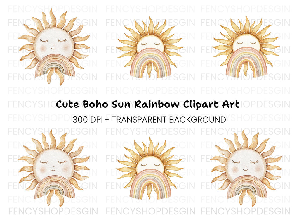 Boho Sun and Rainbow Clipart Bundle