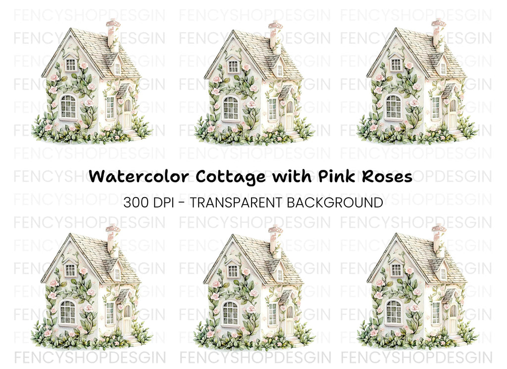 Charming Rose Covered Cottage Clipart Bundle
