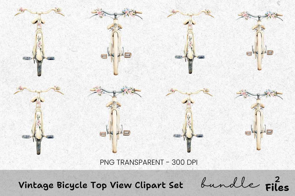 Vintage Bicycle Top View Clipart Bundle