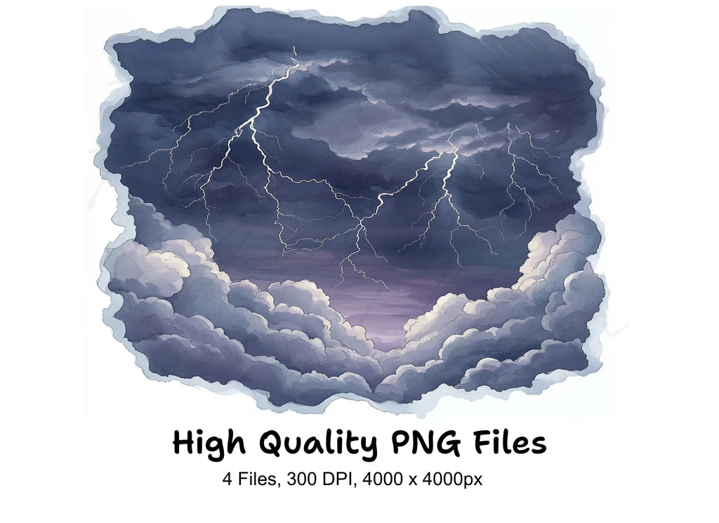 Dramatic Storm Clouds with Lightning Clipart Bundle