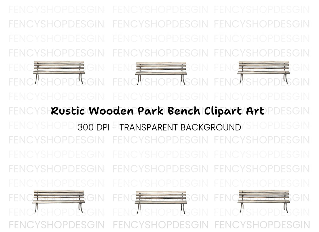 Rustic Wooden Park Bench Clipart Bundle