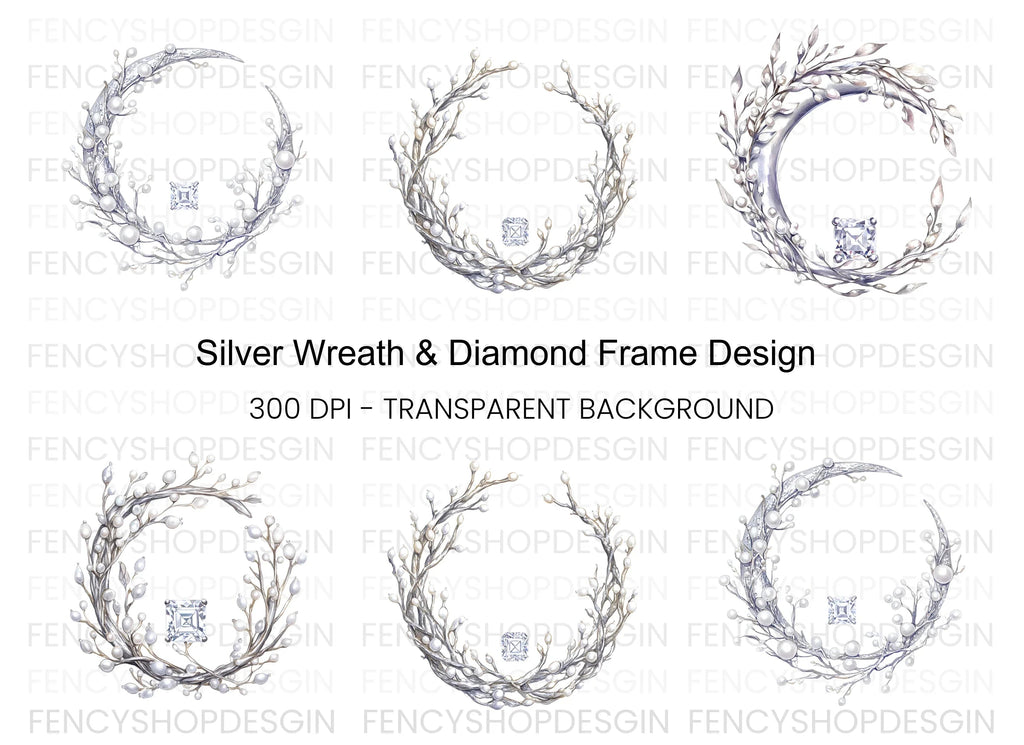Elegant Pearl and Diamond Wreath Clipart Bundle