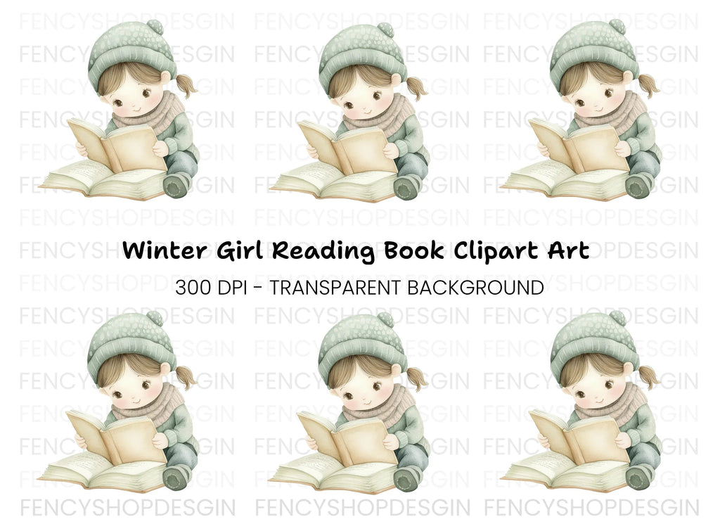 Cute Girl Reading Book Clipart Bundle
