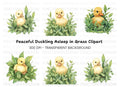 Cute Yellow Ducklings in Leaves Clipart Bundle