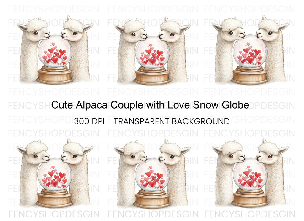 Cute Alpaca Couple Love Snow Globe Clipart Bundle