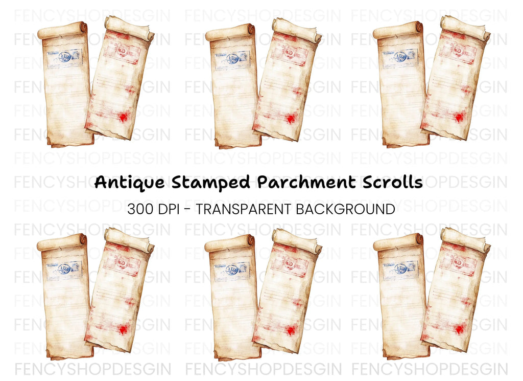 Vintage Scroll Blue Stamp Clipart Bundle