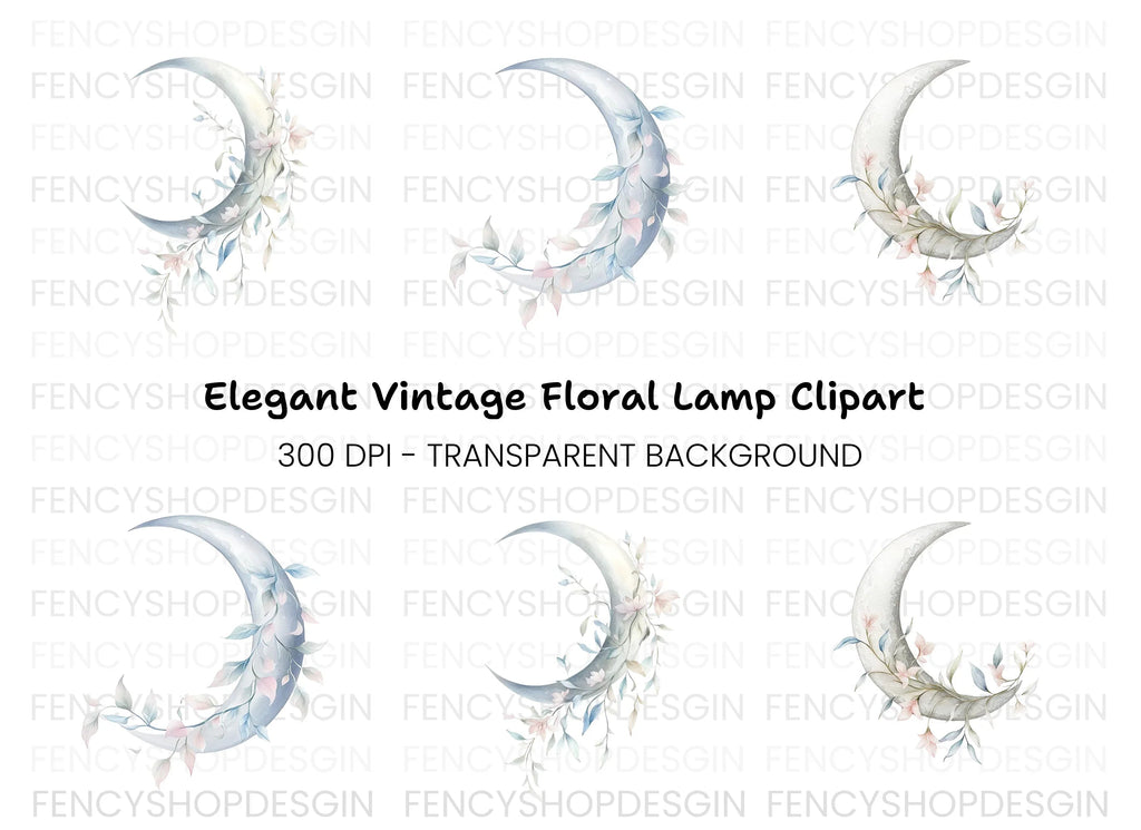 Whimsical Floral Moon Clipart Bundle