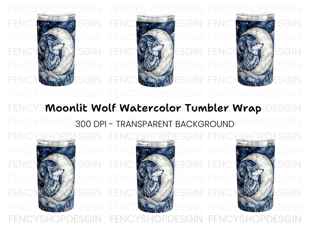 Wolf and Moon Tumbler Clipart Bundle
