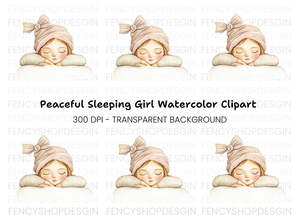 Sleeping Girl with Bow Hat Clipart Bundle