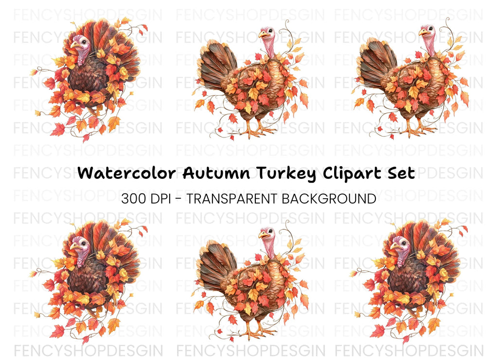 Thanksgiving Turkey Autumn Leaves Clipart Bundle