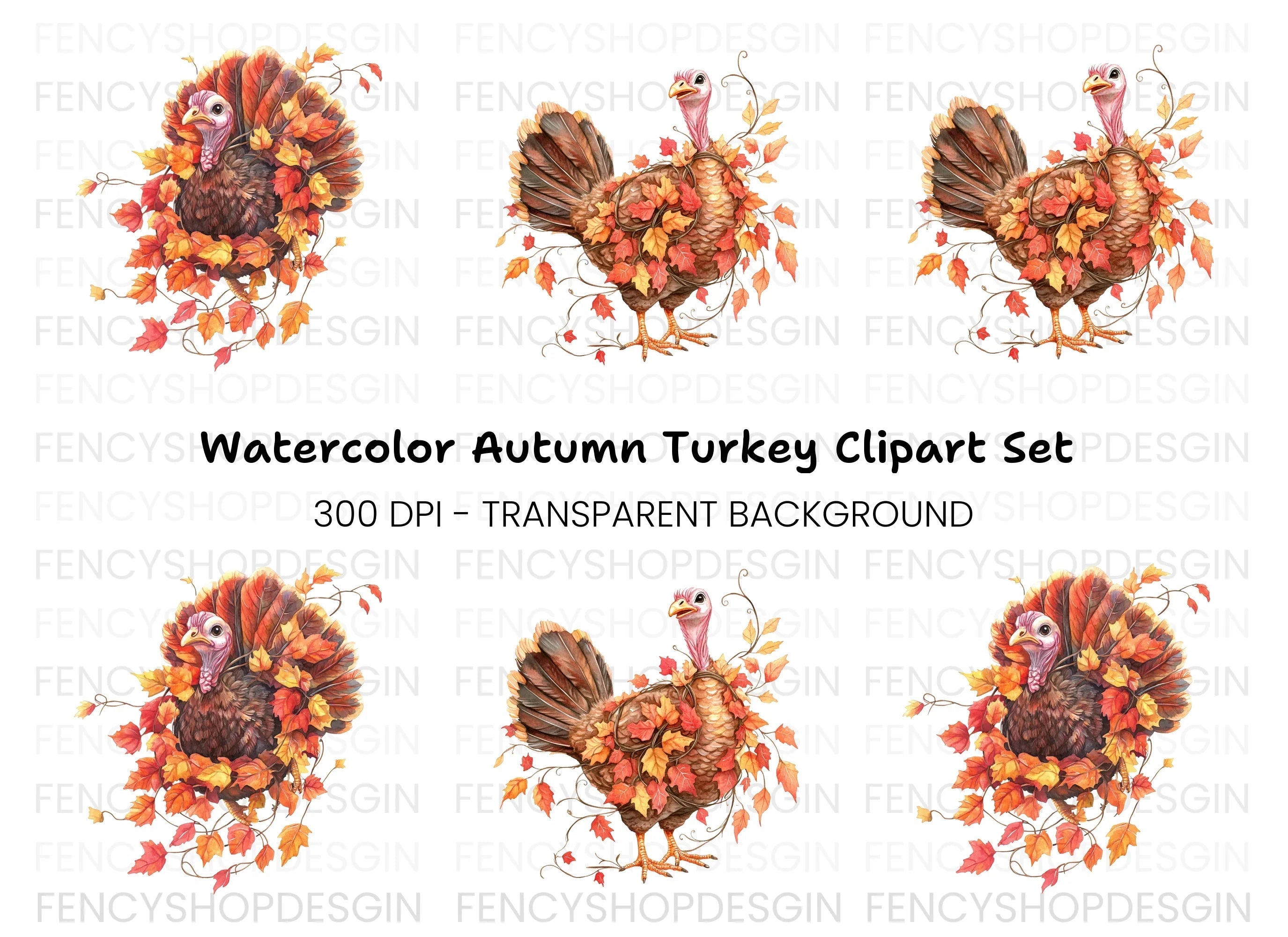 Thanksgiving Turkey Autumn Leaves Clipart Bundle