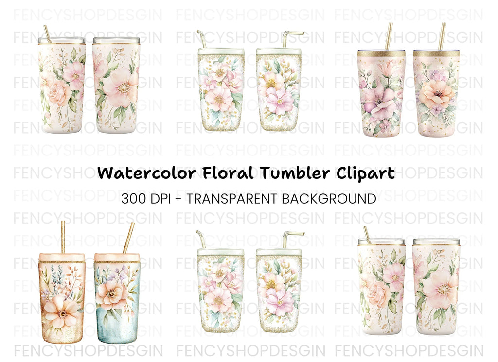 Floral Tumbler Clipart Bundle