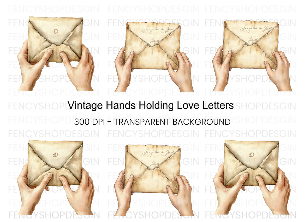 Vintage Letter Hands Clipart Bundle